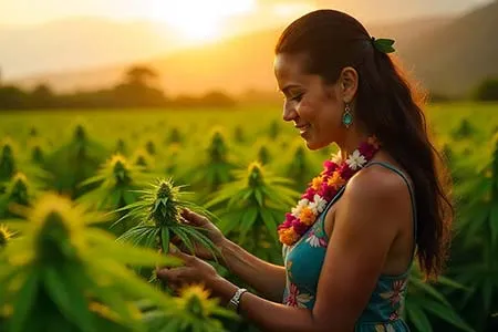 Woman from Hawaii standing in a cannabis farm, during the Hawaii Cannabis Expo 2025